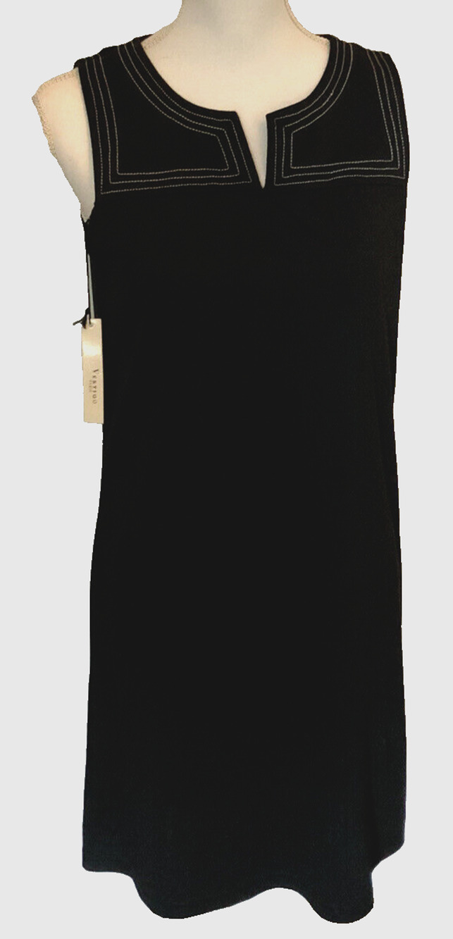 NEW Vertigo Paris Dress 90's Luxury Black Sleeveless Contrast Stitch $210 SZ S